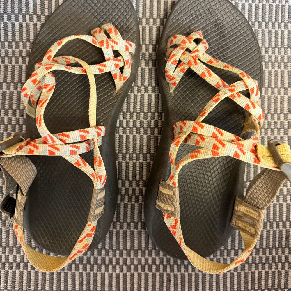 Woven Strap Outdoor Sandals - Beige with Orange Accent